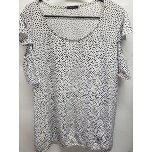 AVON Women's White Black Polka Dot Cold Shoulder Ruffle‎ Sleeve Top Plus Size 2X